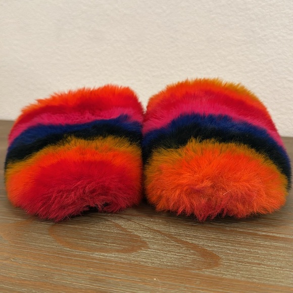 Bamboo multicolored rainbow furry (vegan) hard bottomed slides/mules size 10 - Picture 6 of 11
